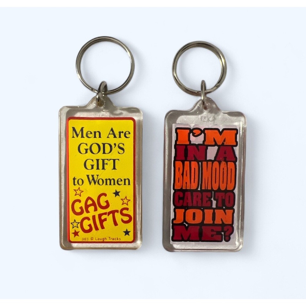 Vintage KALAN Lot of 2 Novelty Acrylic Keychains Humorous